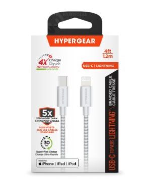 HyperGear 4 ft. 120cm USB-C to Lightning Braided Charge and Sync Cable - White